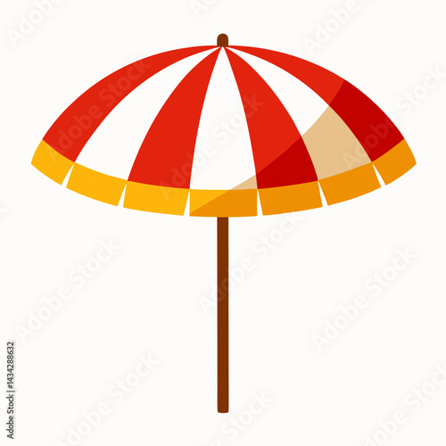 Stripped Beach Umbrella Vector Illustration In Red,Yellow And White