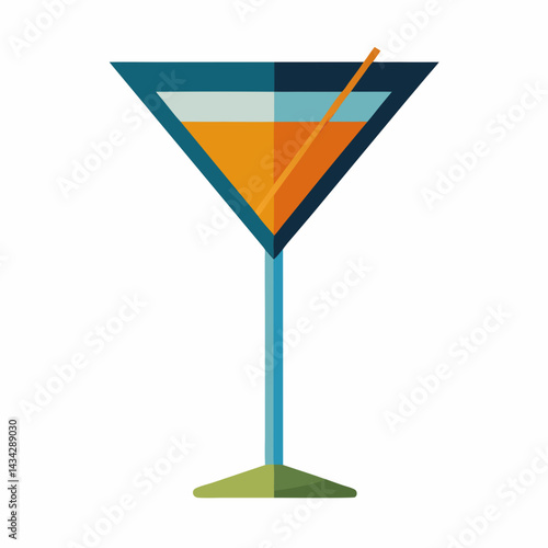 Minimalist Martini Cocktail Illustration With An Orange Beverage And Straw