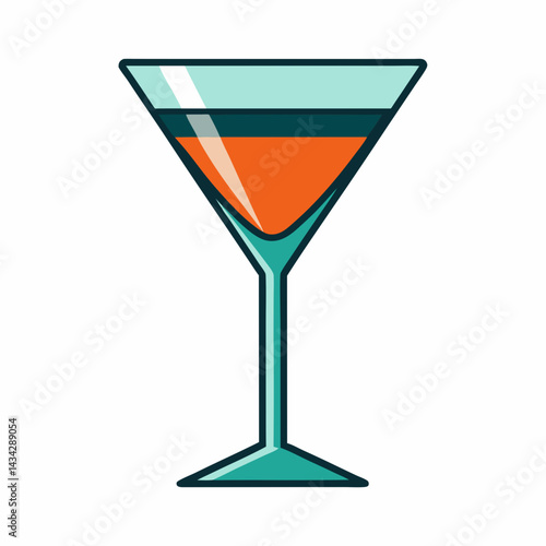Stylized Martini Glass Cocktail Icon Illustration With Dark Turquoise Color Palette
