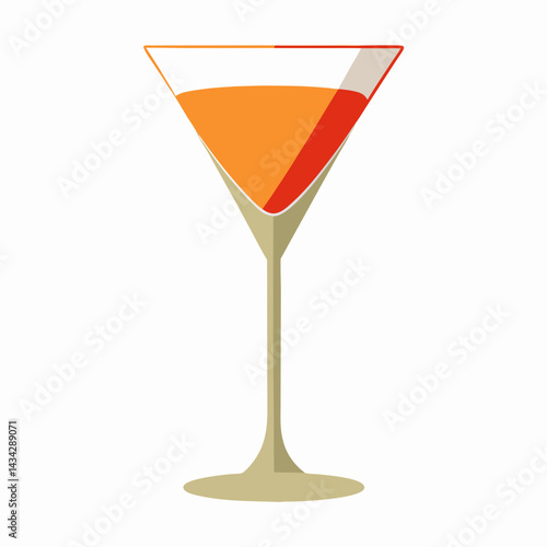 Stylish Martini Glass Illustration With Orange And Red Cocktail On White