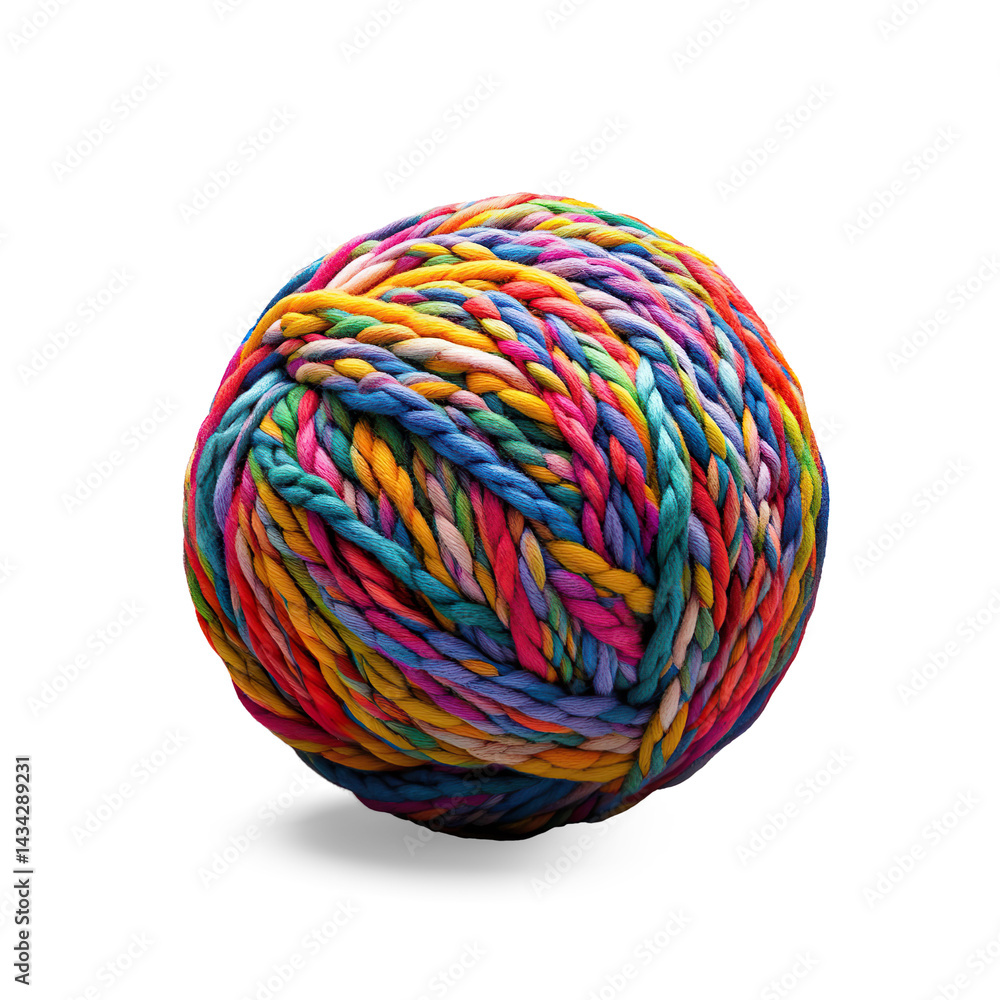 A Colorful Knitted Ball of Joy Against on a Transparent Background A Colorful Knitted Ball of Joy Against on a Transparent Background