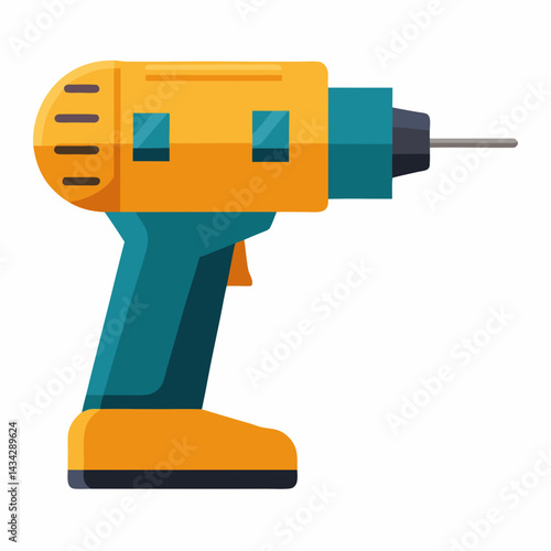 Isolated Yellow And Teal Electric Drill Vector Illustration On White Background