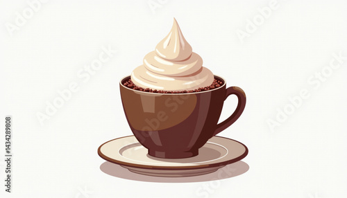 Coffee cup topped with cream on a saucer  