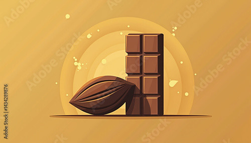 Chocolate Bar and Cocoa Bean on a Warm Background  