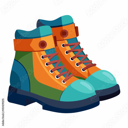 Cartoon Illustration Of Human Wearing Hiking Boots And Gray Pants