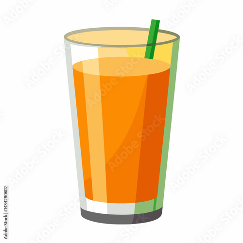 Fresh Orange Juice In Glass With Green Straw Healthy Drink Vector