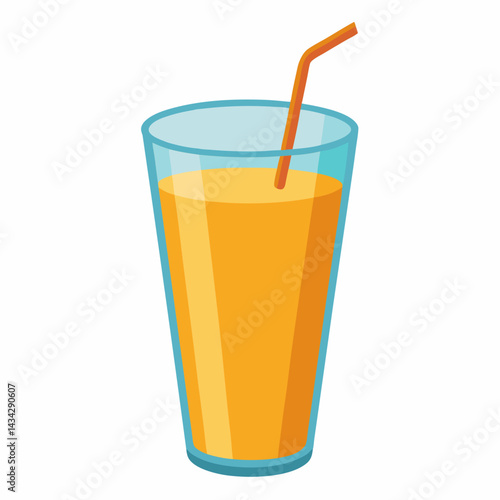 Glass Of Refreshing Orange Juice With Straw Illustration