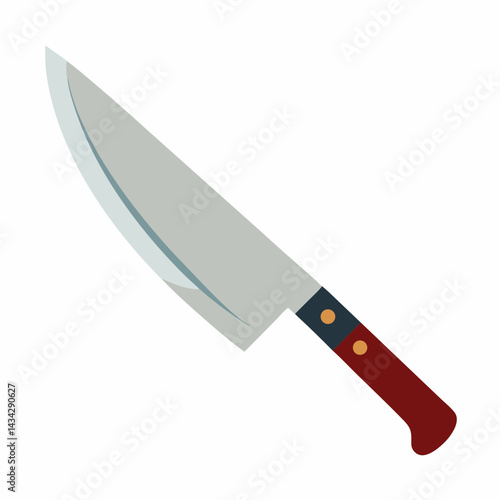 Professional Kitchen Knife Illustration With Silver Blade And Wood Handle