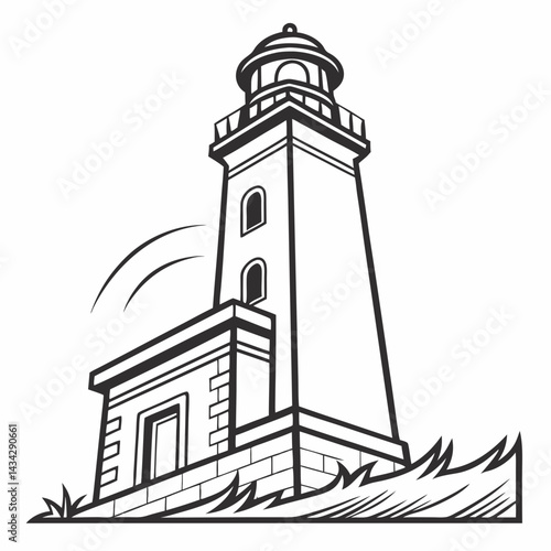 Lighthouse Vector Illustration Black And White Coastal Navigation Tower