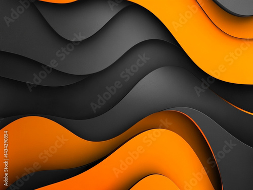 Black, Grey And Orange 3D Abstract Waves Background