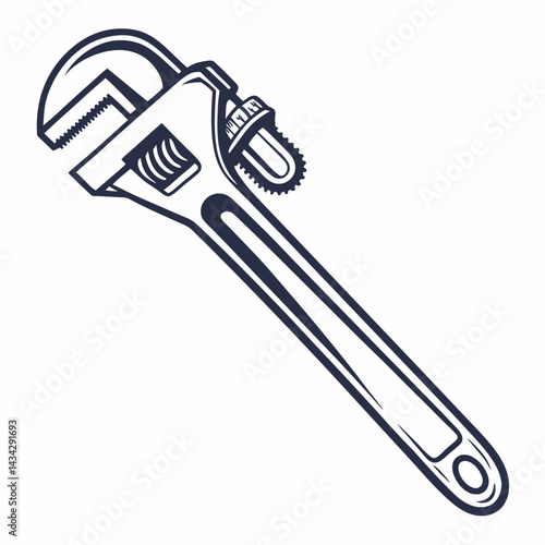Retro Style Plumbing Wrench Illustration In Red And Blue On White