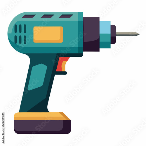 Teal Power Drill Isolated Flat Vector Illustration Tool Icon