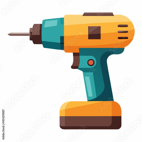 Isolated Cartoon Electric Drill Illustration For Construction And Repair Work