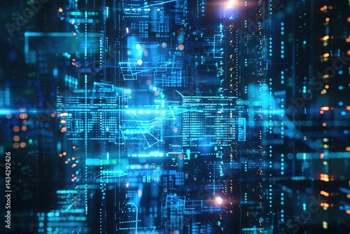 Wallpaper Mural Complex network of digital connections with glowing particles forming structures Torontodigital.ca