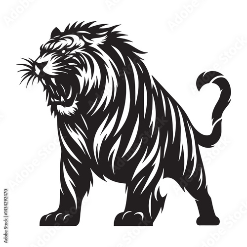 Strong angry tiger silhouette vector for use in scalable designs, icons, and marketing materials – angry tiger silhouette – angry tiger vector – angry tiger illustration – silhouette of angry tiger


