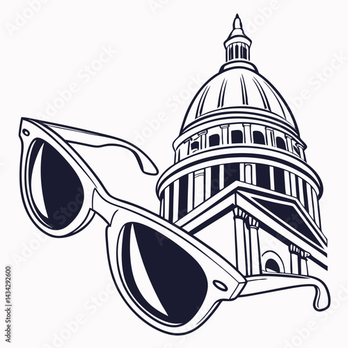 Capitol Building With Sunglasses Monochrome Vector Illustration Design Element