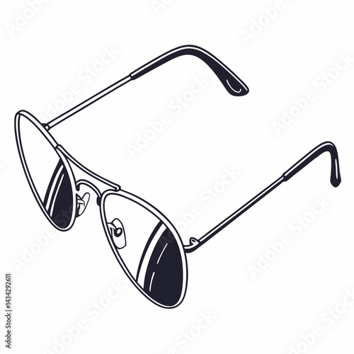 Aviator Sunglasses Detailed Outline Illustration On A Clean White Background