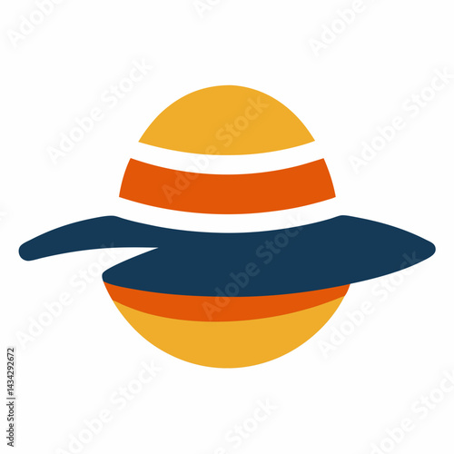 Abstract Planet Illustration With Rings And Disk Isolated On White