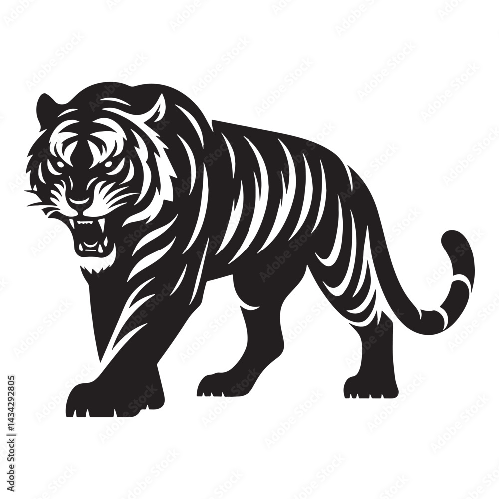 Obraz premium Aggressive angry tiger silhouette with sharp, clean edges designed for professional branding – angry tiger silhouette – angry tiger vector – angry tiger illustration – silhouette of angry tiger