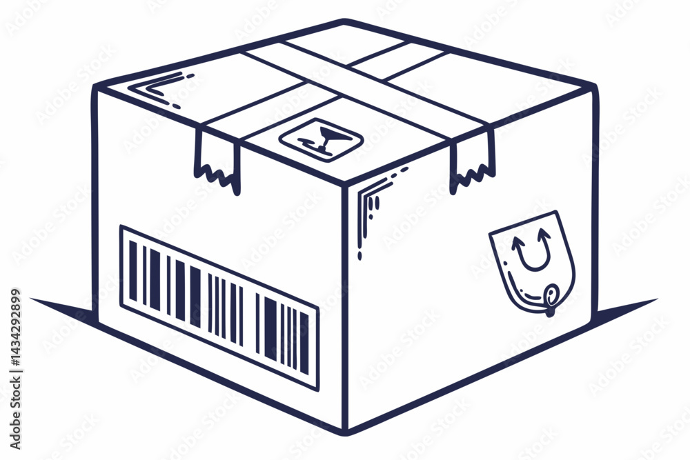 Closed Product Box Icon with Barcode Label Closed Product Box Icon with Barcode Label