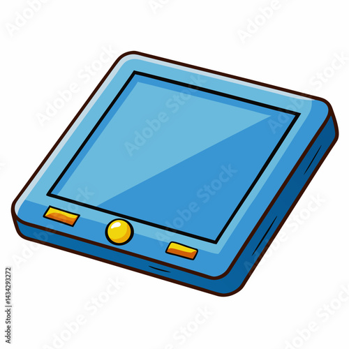Blue Cartoon Tablet Device With Buttons On White Background
