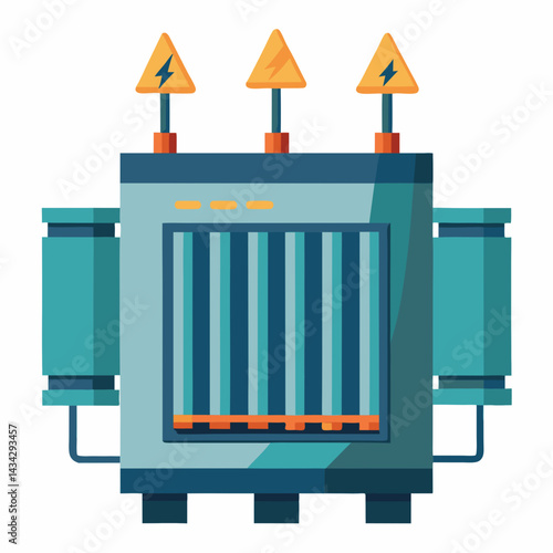 Cartoon Electric Transformer Substation With Electrical Hazard Warning Signs Illustration