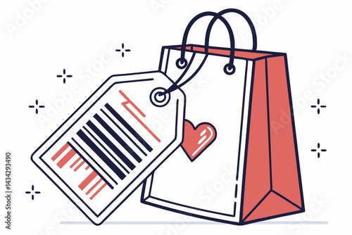 Premium Icon of Barcode Tag with Shopping Bag  