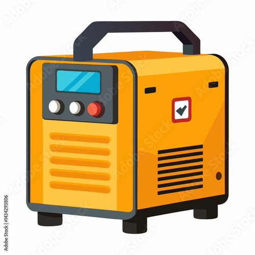 Modern Welding Machine With Welding Sparkles On Light Yellow Background Vector
