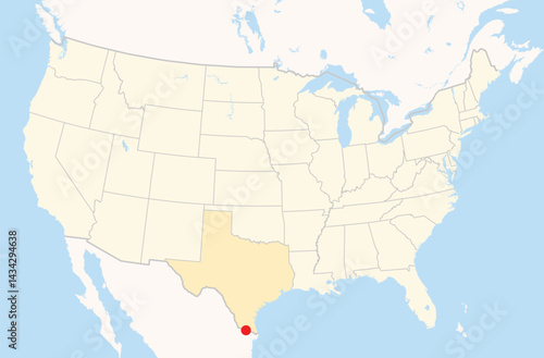 Location Map of the city Mission in Texas, USA. The state is marked orange and the city is highlighted with a red dot. No labels at all.