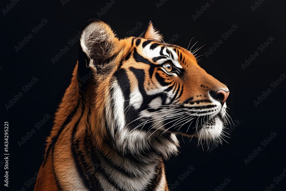 Fototapeta premium Majestic Tiger Profile, Studio Lighting, Wildlife Conservation Campaign Material