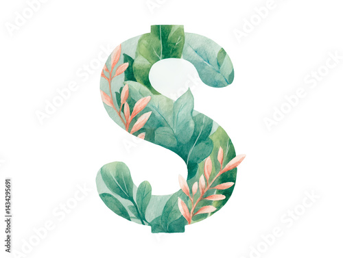 Obraz na płótnie A green and pink dollar sign with leaves w salonie