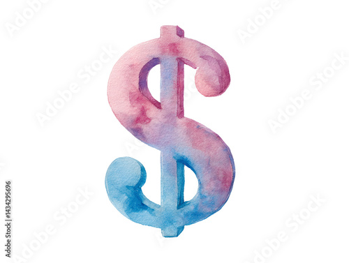 Obraz na płótnie A watercolor painting of a dollar sign with pink and blue colors w salonie