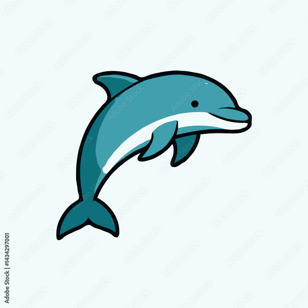 Fototapeta premium Playful Cartoon Dolphin Leaping with Joy against White Background