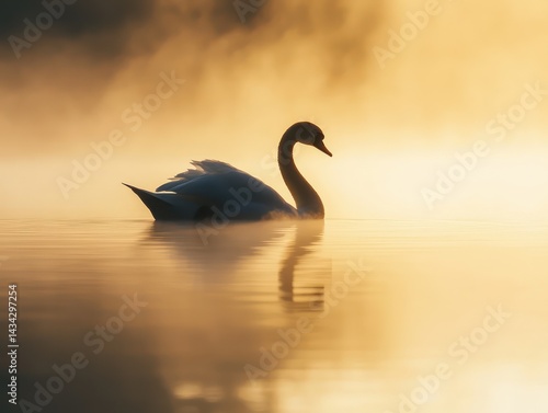 Fototapeta Naklejka Na Ścianę i Meble -  Black swan sunrise reflection water