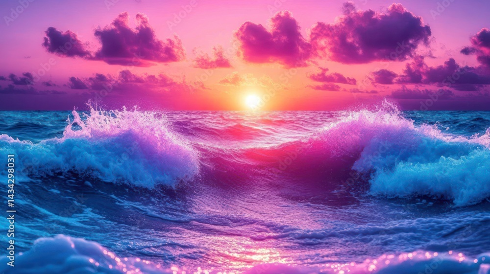 Fototapeta premium Vibrant sunset over a stormy ocean