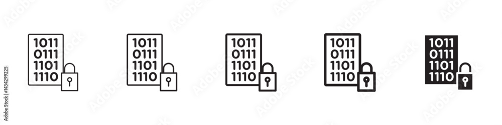 Binary Lock icons in black outline, solid and colored style Binary Lock icons in black outline, solid and colored style