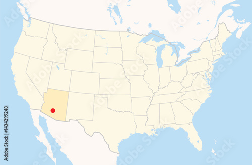 Location Map of the city Maricopa in Arizona, USA. The state is marked orange and the city is highlighted with a red dot. No labels at all.