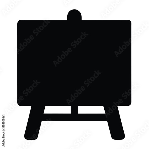 Solid black silhouette of a blank artist's canvas on a wooden easel