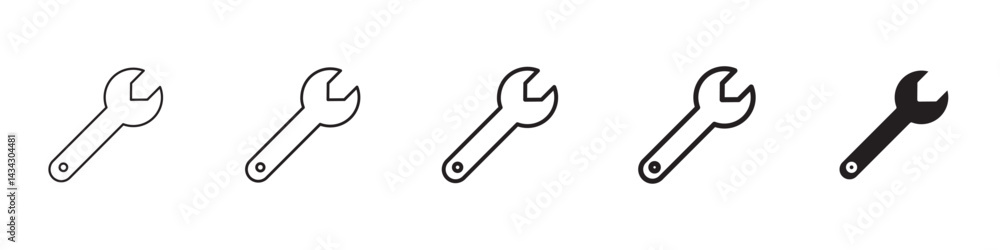 Wrench icons in black outline, solid and colored style Wrench icons in black outline, solid and colored style