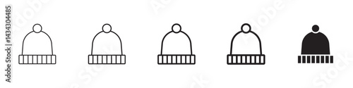 Winter hat icons in black outline, solid and colored style