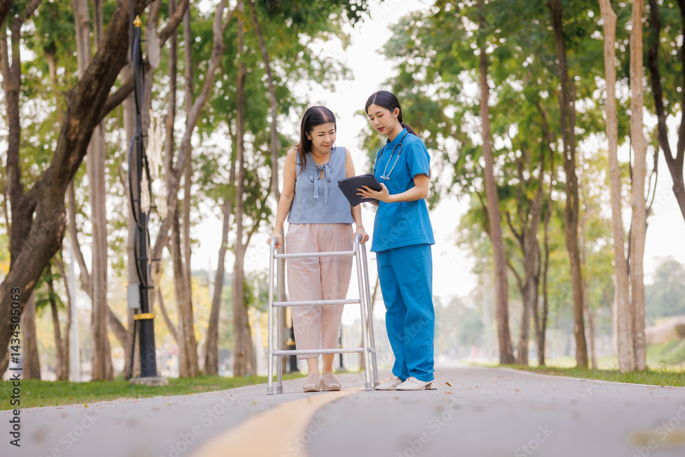 Amid the calming greenery of the hospital’s garden, a caring female physician provides thoughtful consultation and guidance on treatment for her patient. Amid the calming greenery of the hospital’s garden, a caring female physician provides thoughtful consultation and guidance on treatment for her patient.