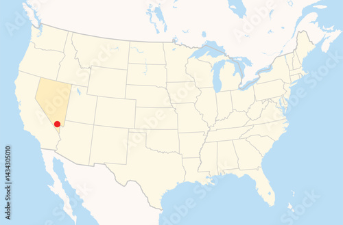Location Map of the city Las Vegas in Nevada, USA. The state is marked orange and the city is highlighted with a red dot. No labels at all.