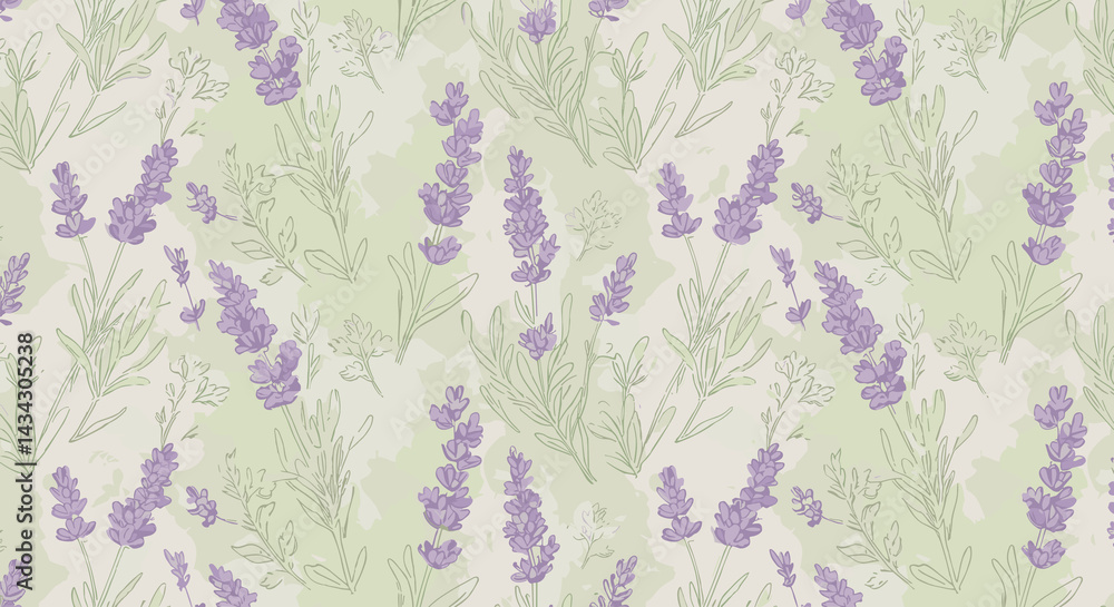 Lavender floral pattern with greenery on a light background Lavender floral pattern with greenery on a light background