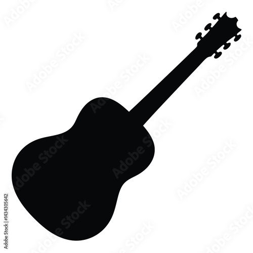 Acoustic guitar silhouette on white background displaying musical instrument elegance and form