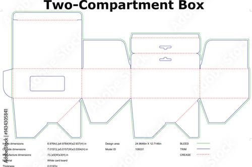Two Compartment Box Die Cut Template Packaging Design With Dimensions Ready To Cut
