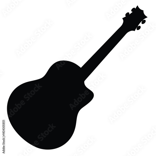 Silhouette of an acoustic guitar showing the curves and headstock details