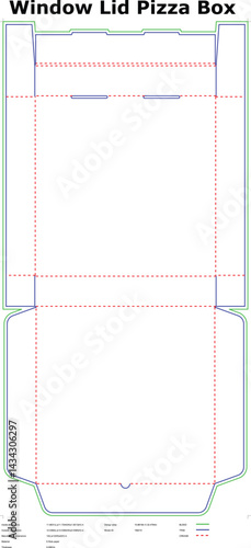 Pizza Box Window Lid Die Cut Template Vector Packaging Design Blueprint