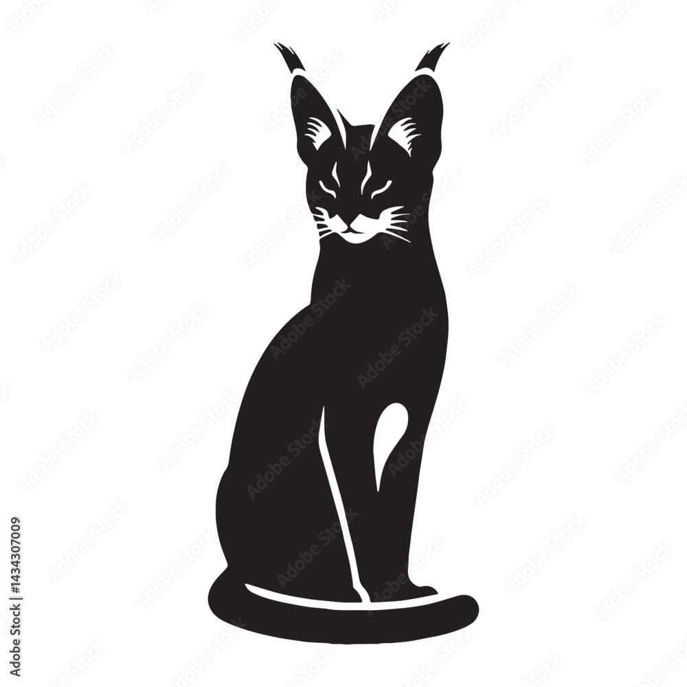 Obraz premium Sharp-vector serval silhouette illustration crafted for real-time design mockups – serval silhouette – serval vector – serval illustration – silhouette of serval