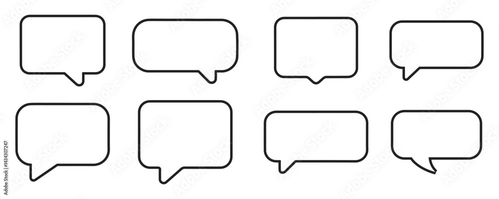 Set of Simple Black Outline Speech Bubbles shape vector illustration on white background. chat bubble, communication shape vector illustration 