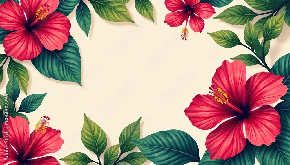 Fototapeta premium Bold hibiscus print, tropical vibes, bright colors , print, tropical, graphic